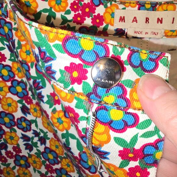 Marni Pop Garden Floral Print Wide Leg Crop Jeans White Multicolor Size 42 US 6 - Picture 10 of 12
